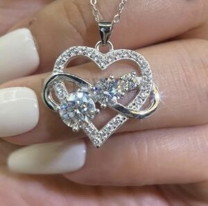 GRA Certified 1.85 Ct* Gradient 3 Stone Heart Moissanite Necklace* New